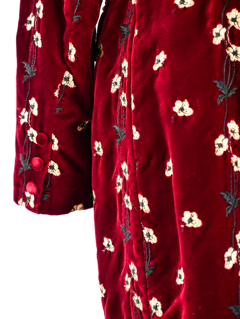 Floral Embroidered Red Velvet Jacket Jacket arcadeshops.com