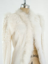 Lace and Feather Trimmed Chenille Jacket Jacket arcadeshops.com