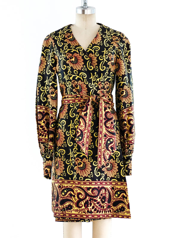 Block Printed Satin Wrap Dress Dress arcadeshops.com