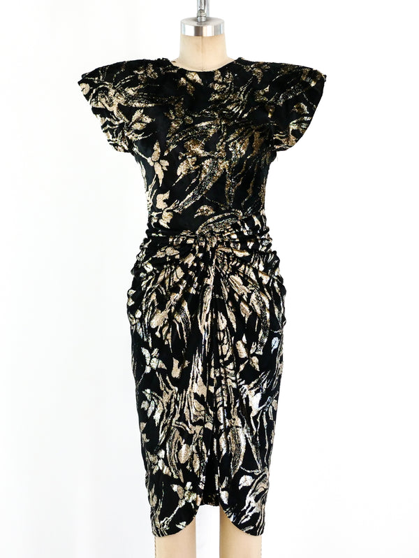 Vicky Tiel Metallic Floral Velvet Cocktail Dress Dress arcadeshops.com