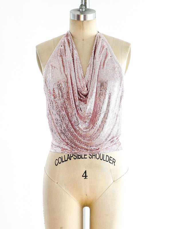 Whiting and Davis Pink Metal Mesh Halter Top arcadeshops.com