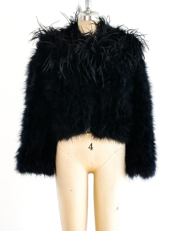 Black Marabou Feather Cropped Jacket Jacket arcadeshops.com