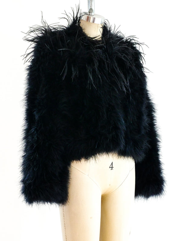 Black Marabou Feather Cropped Jacket Jacket arcadeshops.com