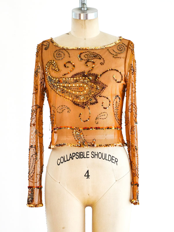 Gianfranco Ferre Embellished Mesh Top Top arcadeshops.com