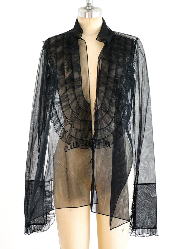 Gianfranco Ferre Black Sheer Ruffle Top Top arcadeshops.com