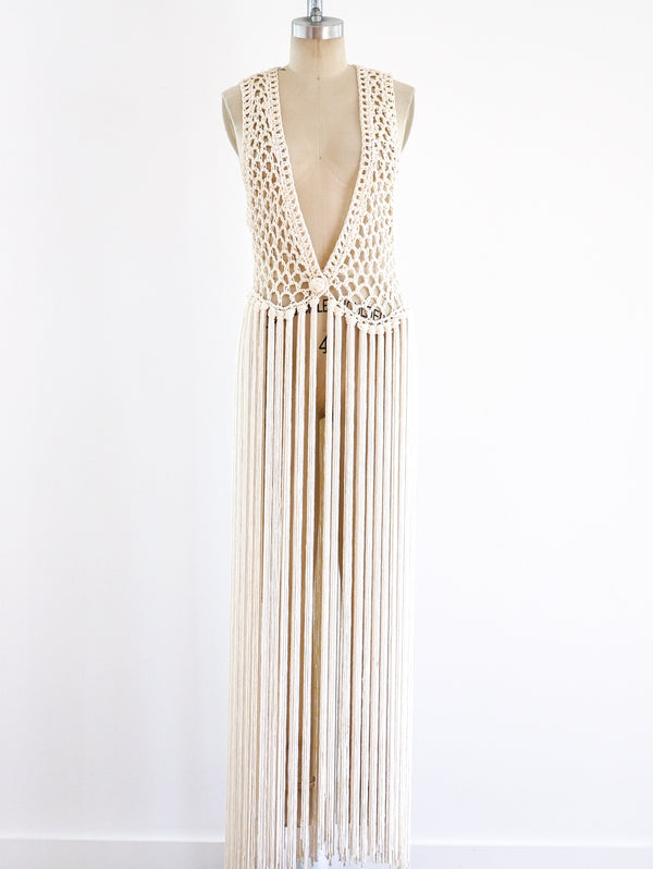 Ivory Crochet Fringed Vest Jacket arcadeshops.com