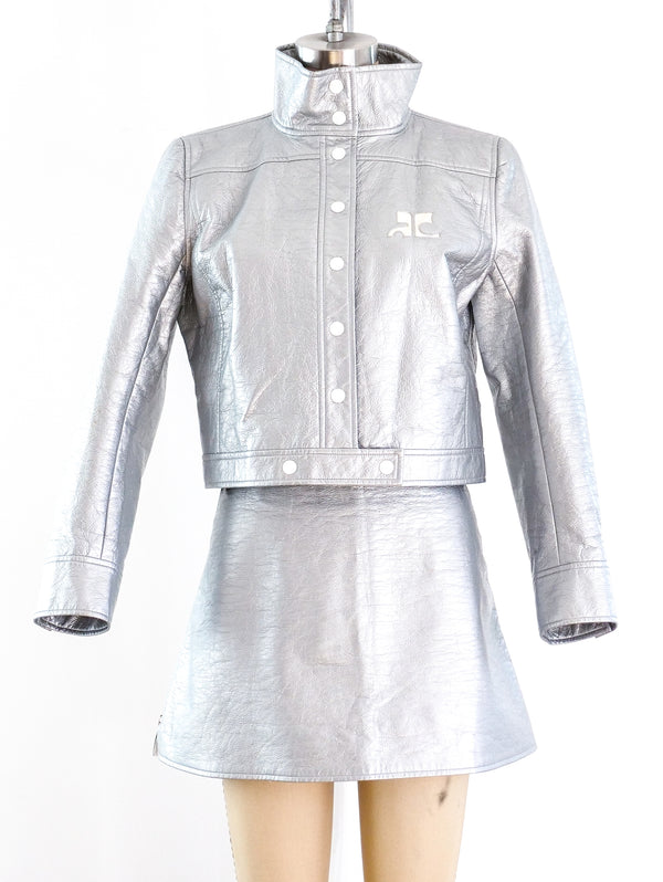 Courreges Silver Vinyl Skirt Ensemble Dress arcadeshops.com