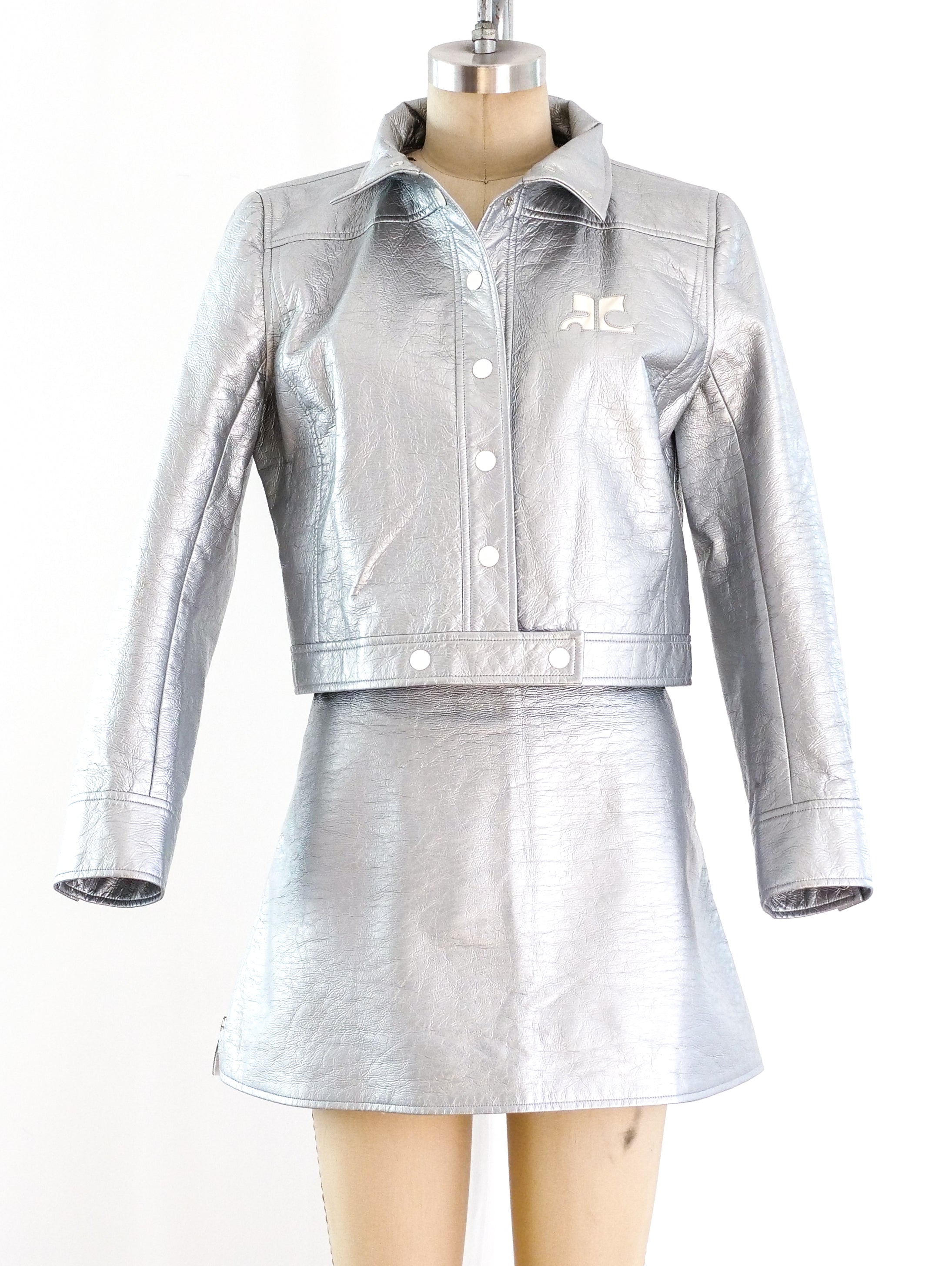 Courreges Silver Vinyl Skirt Ensemble