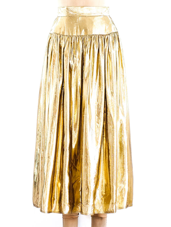 Metallic Gold Lurex Pleated Skirt Dress arcadeshops.com