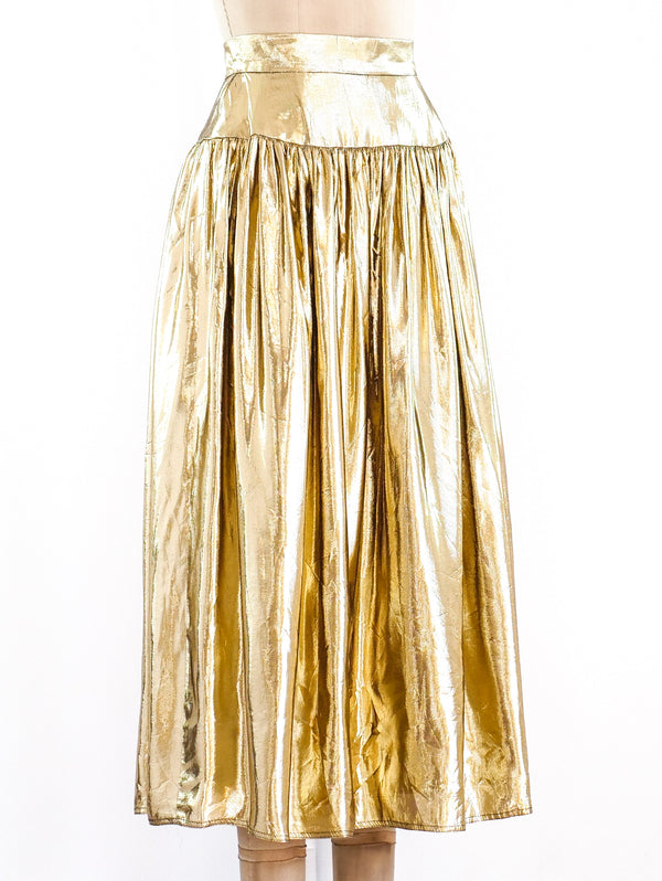 Metallic Gold Lurex Pleated Skirt Dress arcadeshops.com