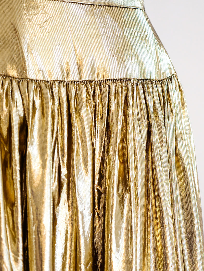 Metallic Gold Lurex Pleated Skirt Dress arcadeshops.com