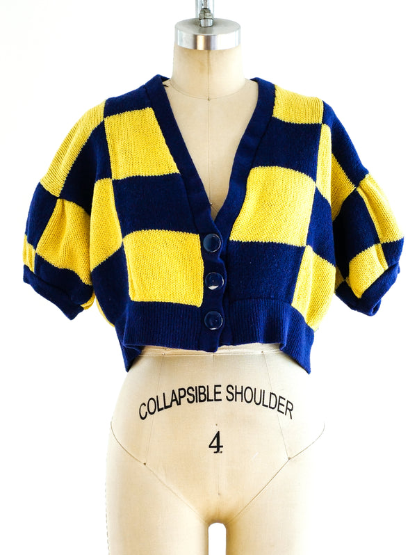 Checkerboard Cropped Cardigan Top arcadeshops.com