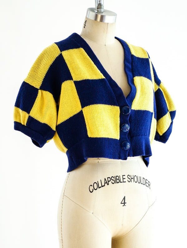 Checkerboard Cropped Cardigan Top arcadeshops.com