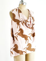 Horse Print Silk Blouse Top arcadeshops.com