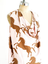 Horse Print Silk Blouse Top arcadeshops.com