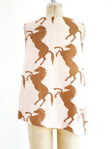 Horse Print Silk Blouse Top arcadeshops.com