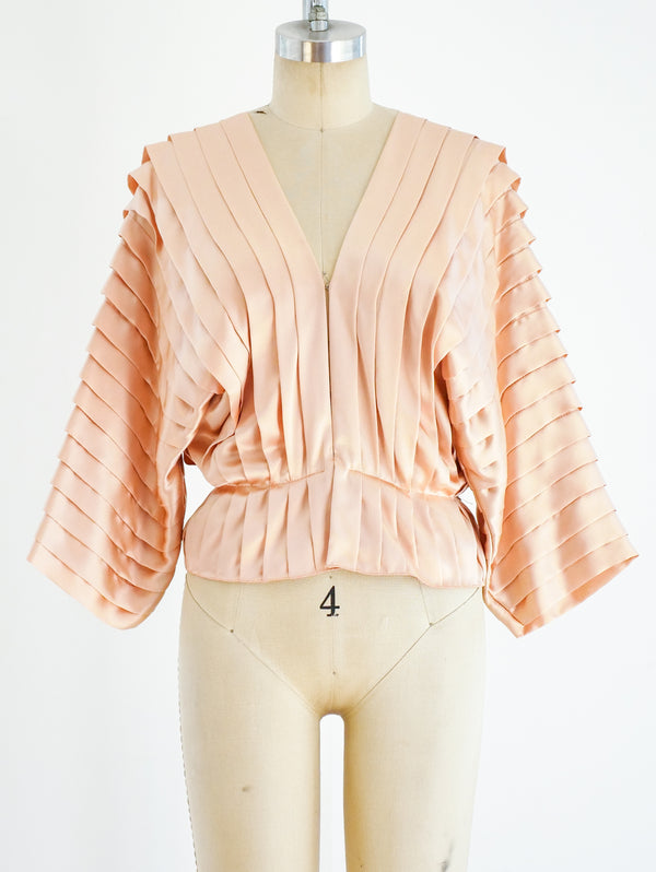 Vicky Tiel Pleated Silk Blouse Top arcadeshops.com