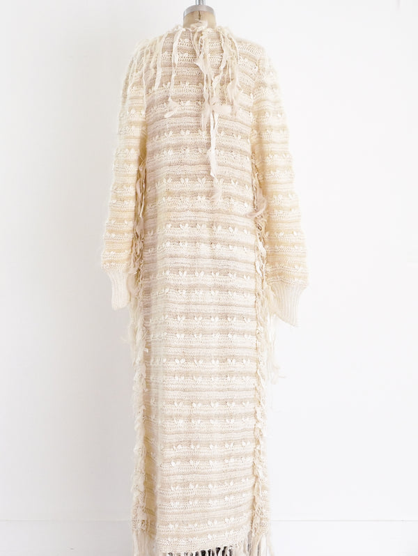 Ribbon Fringe Knit Maxi Cardigan Jacket arcadeshops.com