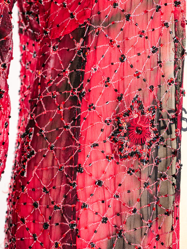 Crimson Starburst Beaded Duster Jacket arcadeshops.com