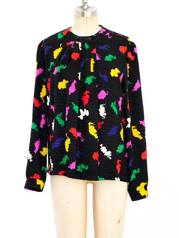 Abstract Printed Silk Blouse Top arcadeshops.com