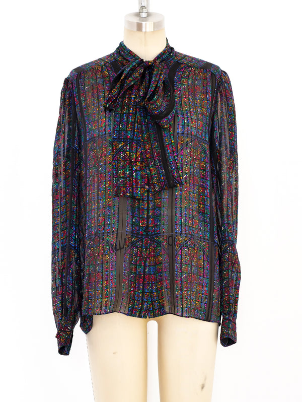 Stained Glass Printed Silk Blouse Top arcadeshops.com