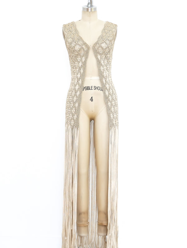 Fringed Maxi Crochet Vest Jacket arcadeshops.com