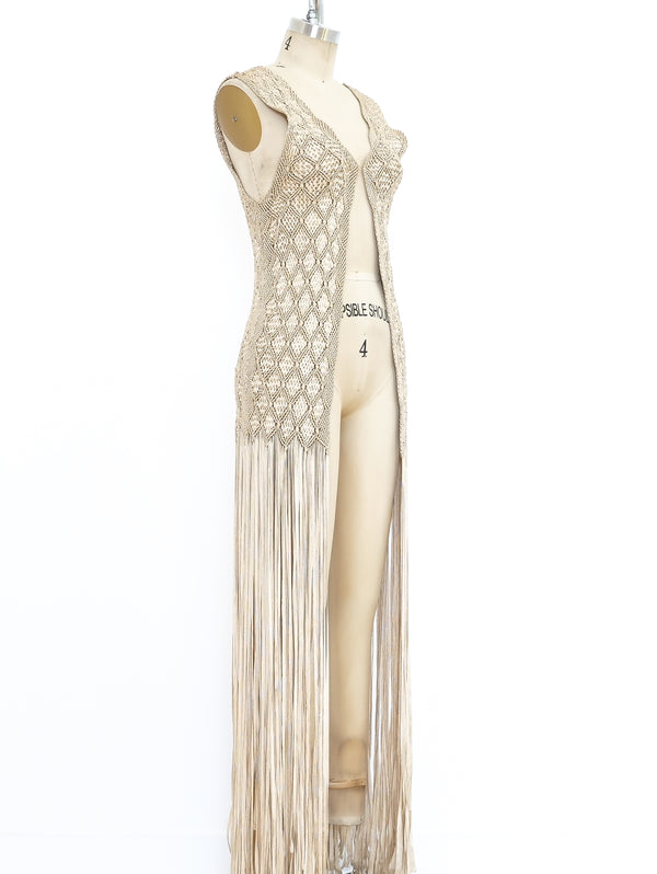 Fringed Maxi Crochet Vest Jacket arcadeshops.com