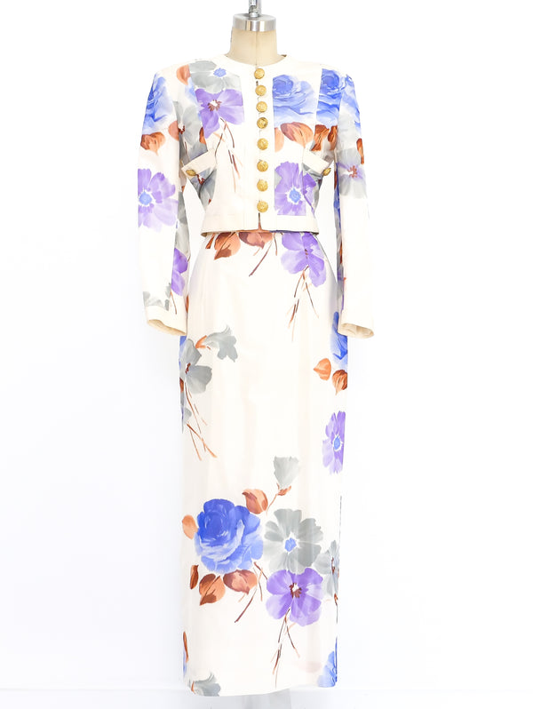 Adolfo Silk Watercolor Floral Ensemble Suit arcadeshops.com
