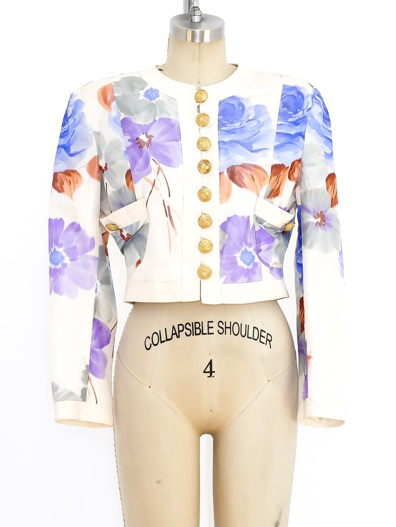 Adolfo Silk Watercolor Floral Ensemble Suit arcadeshops.com