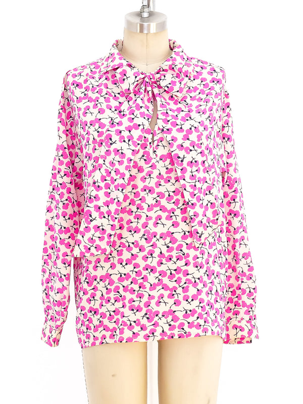 Yves Saint Laurent Fuchsia Floral Silk Ensemble Suit arcadeshops.com