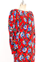 Yves Saint Laurent Red Floral Silk Dress Dress arcadeshops.com