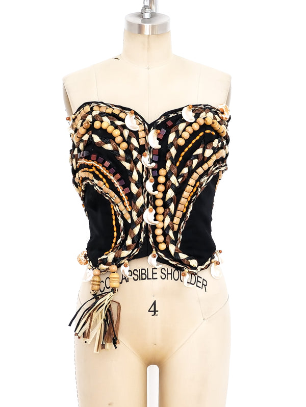 Christian Dior Raffia and Shell Embellished Bustier Top arcadeshops.com