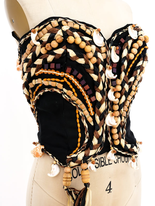 Christian Dior Raffia and Shell Embellished Bustier Top arcadeshops.com