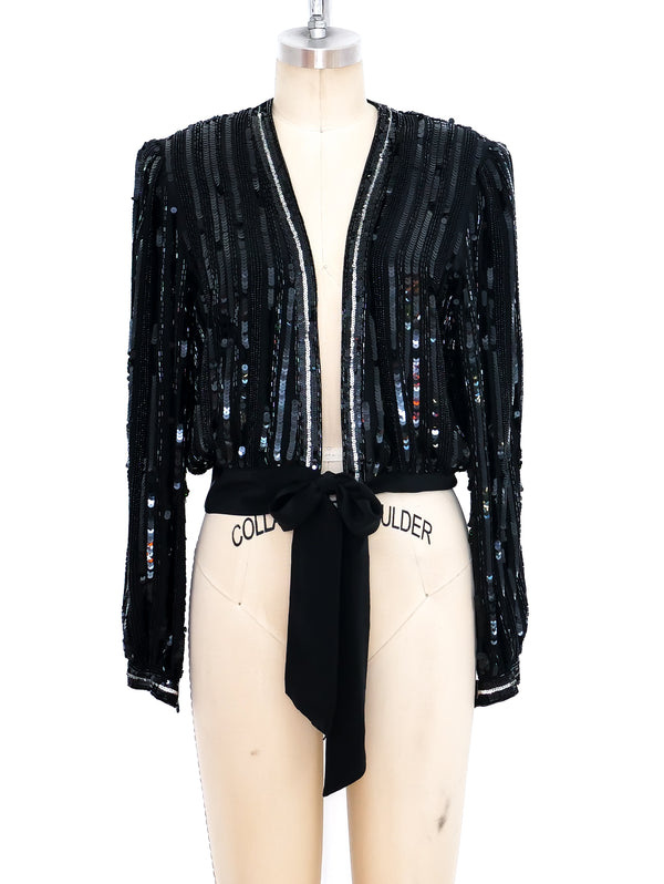 Black Sequin Wrap Top Top arcadeshops.com