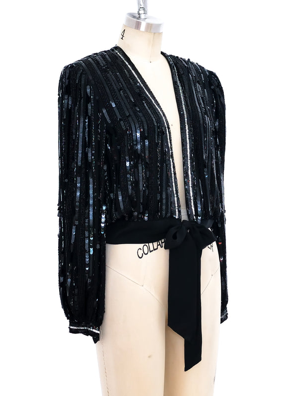 Black Sequin Wrap Top Top arcadeshops.com
