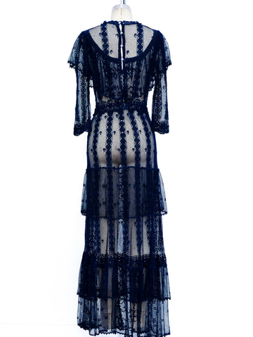 white christmas dresses Celine Crochet Lace Tiered Boho Midi Dress