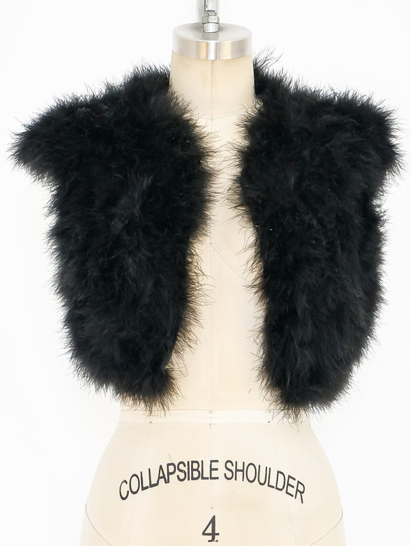 Cropped Black Marabou Feather Vest Jacket arcadeshops.com