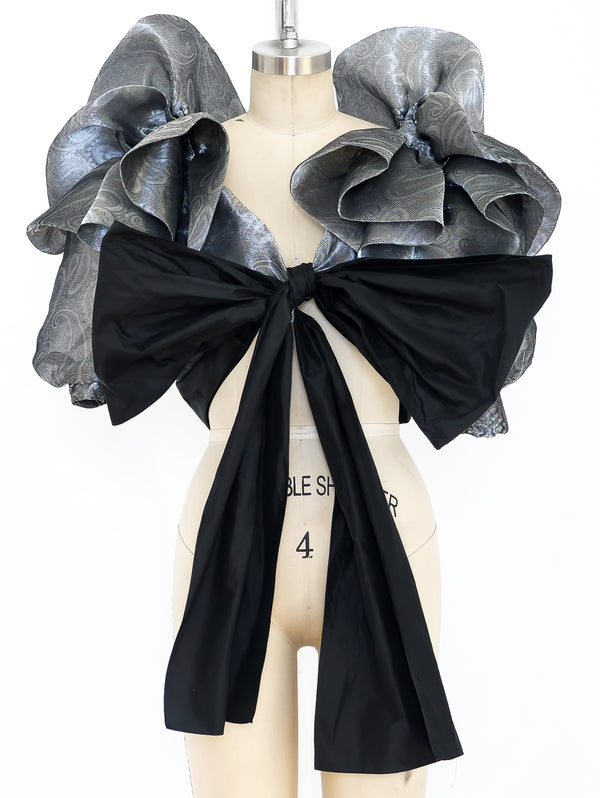 Metallic Silver Ruffle Wrap Top Top arcadeshops.com