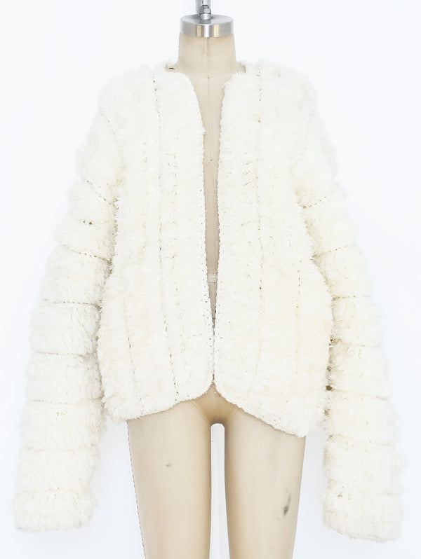 Ivory Chenille Shag Sweater Jacket arcadeshops.com