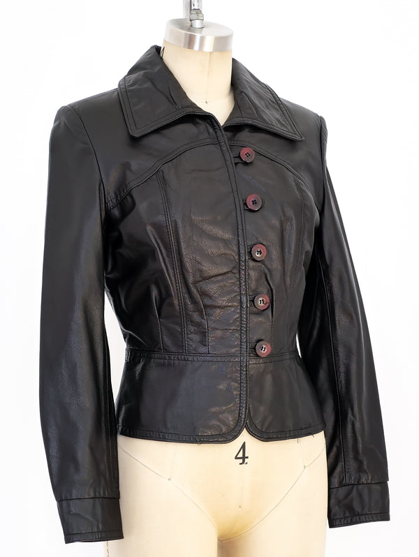 Black Leather Cropped Jacket Jacket arcadeshops.com