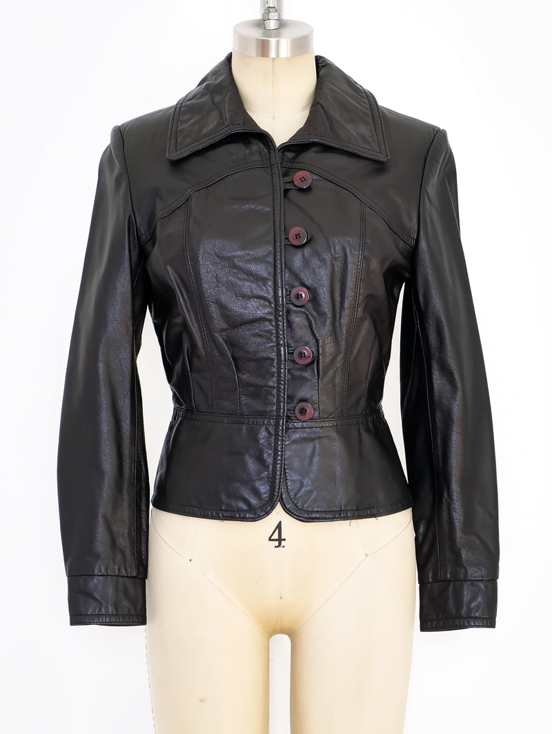 Black Leather Cropped Jacket Jacket arcadeshops.com