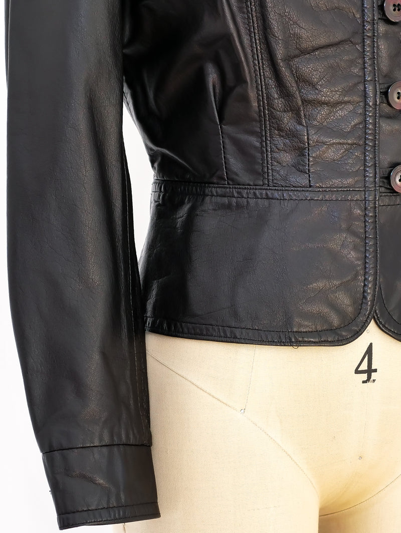 Black Leather Cropped Jacket Jacket arcadeshops.com