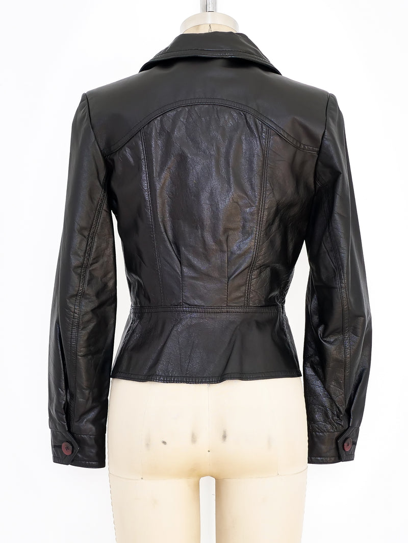Black Leather Cropped Jacket Jacket arcadeshops.com