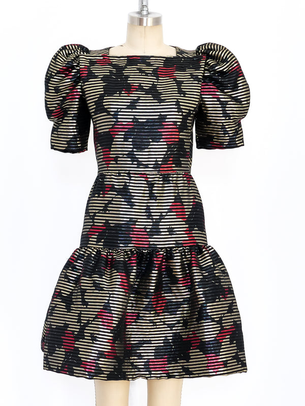 Metallic Floral Tiered Cocktail Dress Dress arcadeshops.com