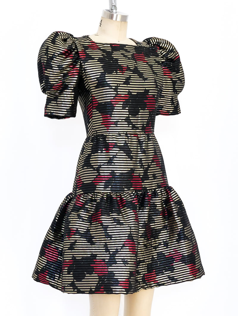 Metallic Floral Tiered Cocktail Dress Dress arcadeshops.com