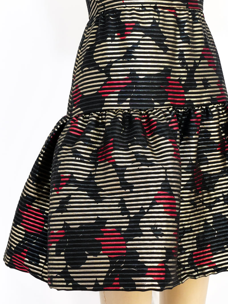 Metallic Floral Tiered Cocktail Dress Dress arcadeshops.com