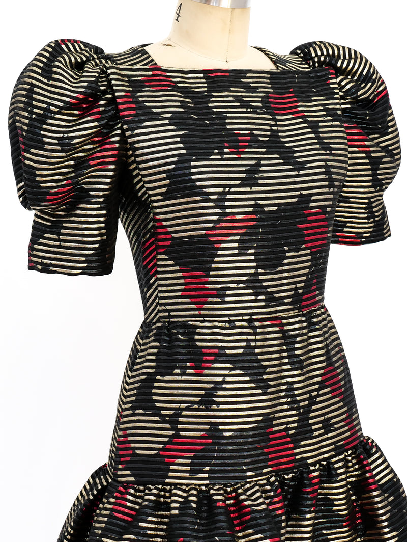 Metallic Floral Tiered Cocktail Dress Dress arcadeshops.com