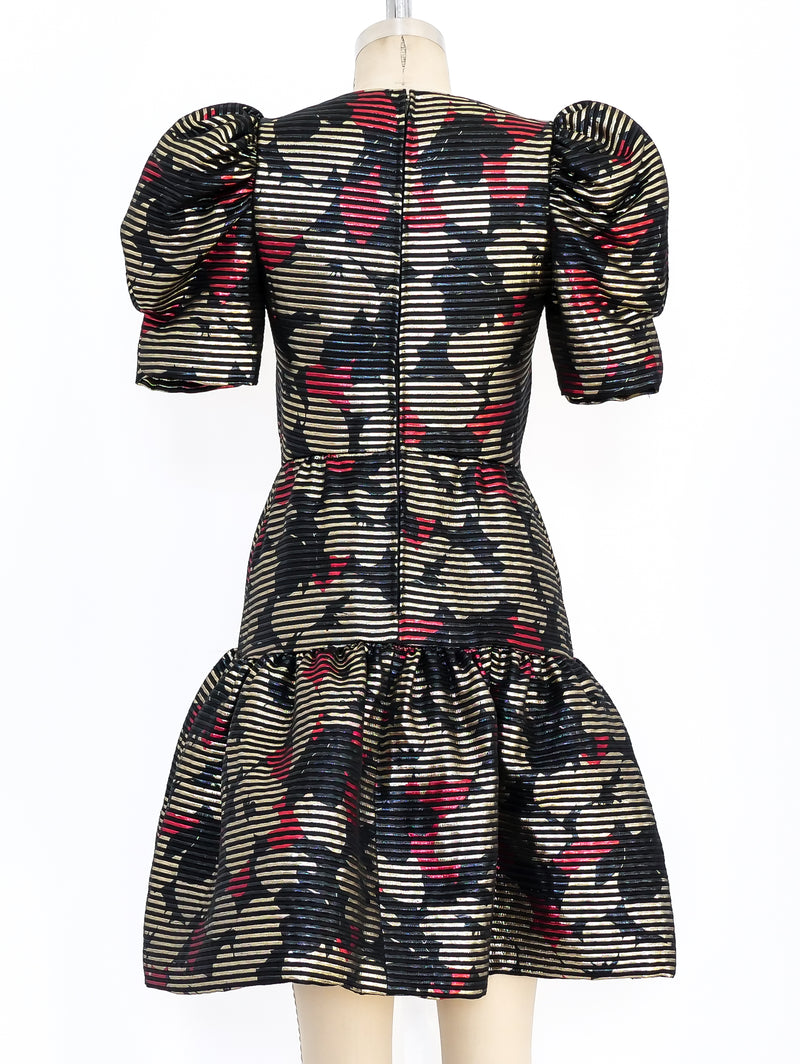 Metallic Floral Tiered Cocktail Dress Dress arcadeshops.com