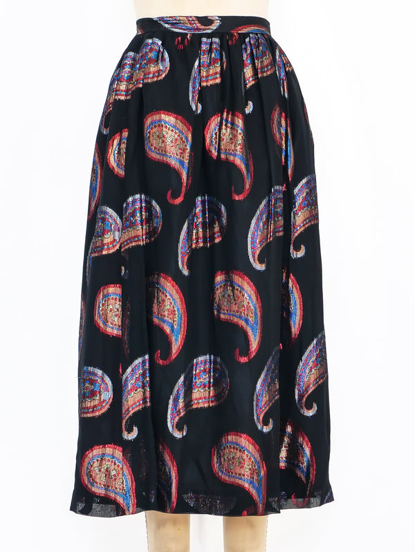Metallic Paisley Midi Skirt Bottom arcadeshops.com