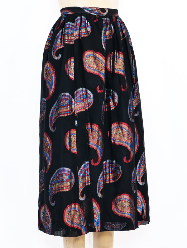 Metallic Paisley Midi Skirt Bottom arcadeshops.com